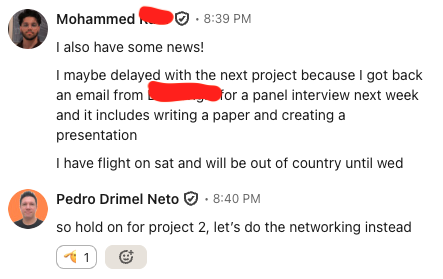 Chat message from Mohammed to Pedro