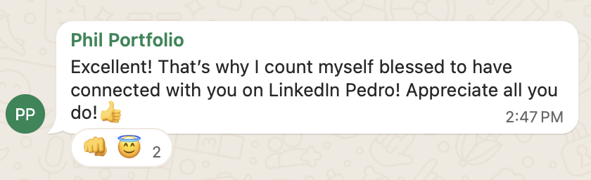 WhatsApp message from Phil to Pedro